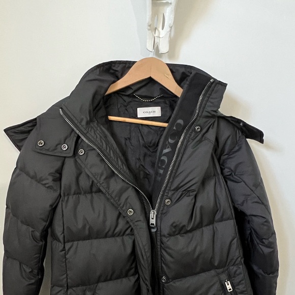 Coach Black Long Puffer Coat with Fur Hood - Picture 6 of 8
